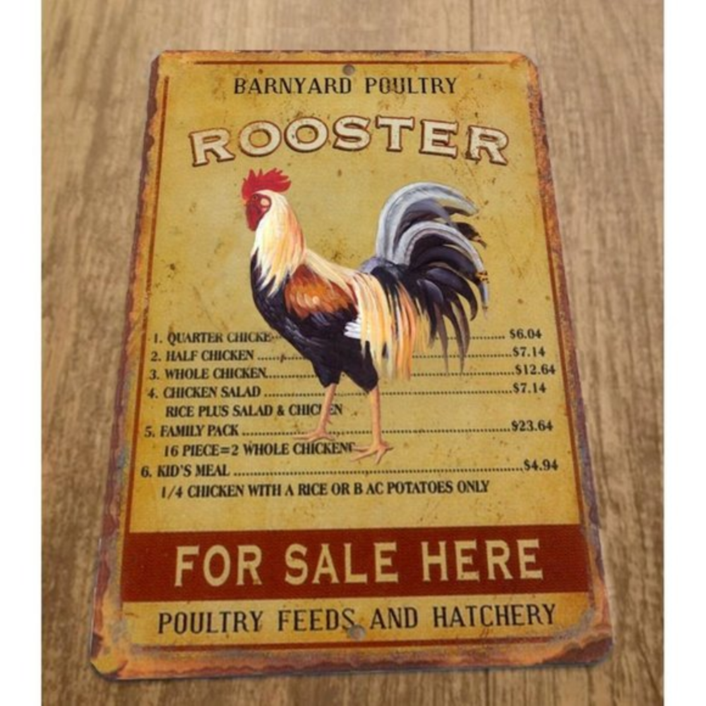 Barnyard Poultry Rooster For Sale Here 8x12 Metal Wall Animal Sign